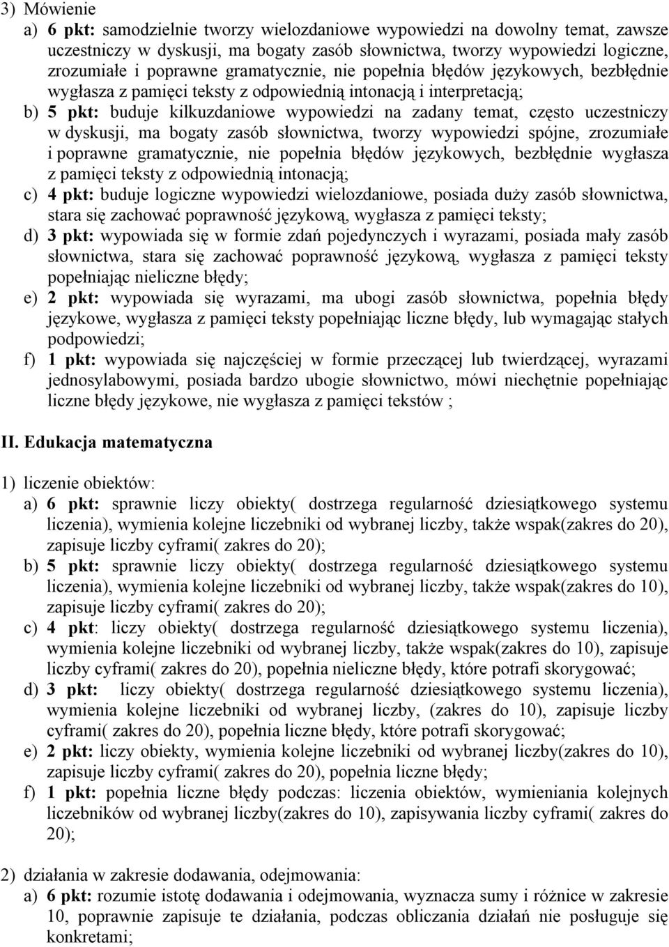 uczestniczy w dyskusji, ma bogaty zasób słownictwa, tworzy wypowiedzi spójne, zrozumiałe i poprawne gramatycznie, nie popełnia błędów językowych, bezbłędnie wygłasza z pamięci teksty z odpowiednią