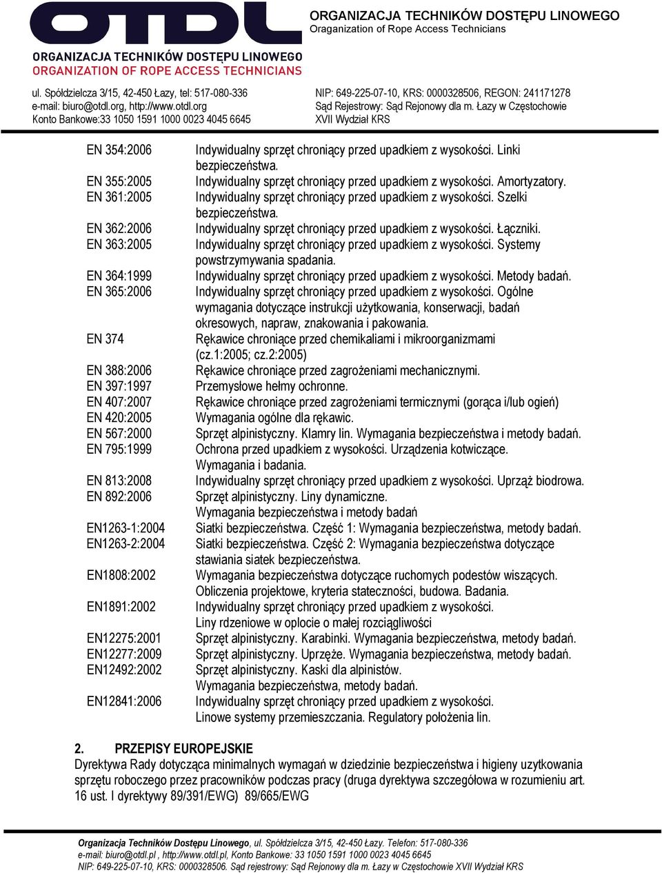 Indywidualny sprzęt chroniący przed upadkiem z wysokości. Amortyzatory. Indywidualny sprzęt chroniący przed upadkiem z wysokości. Szelki bezpieczeństwa.