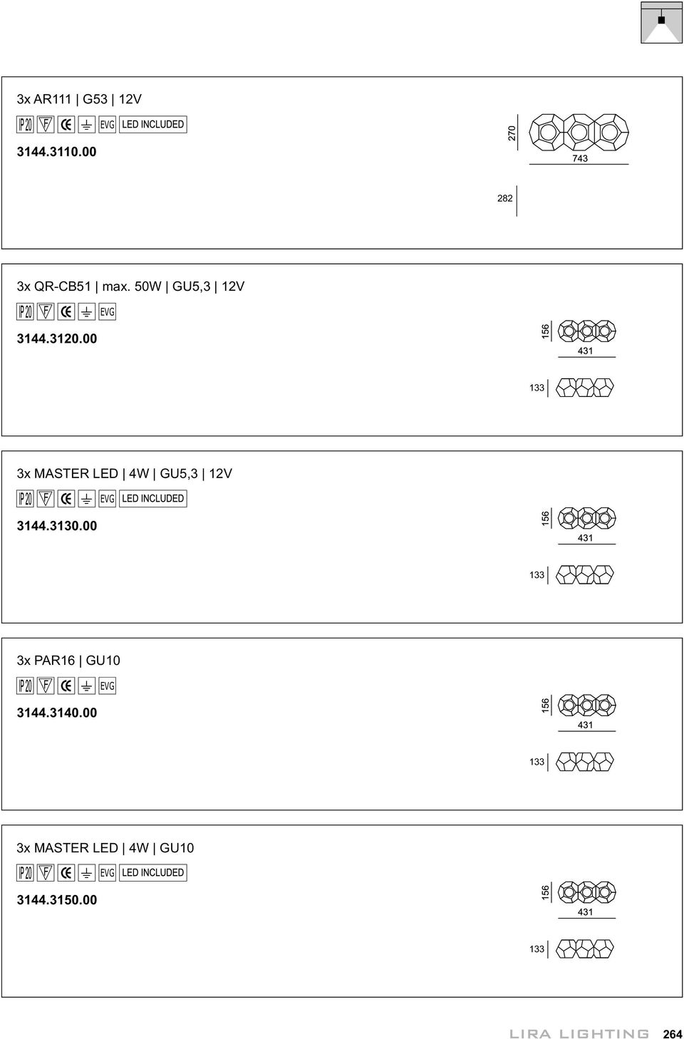 00 133 3x MASTER LED 4W GU5,3 12V 3144.3130.