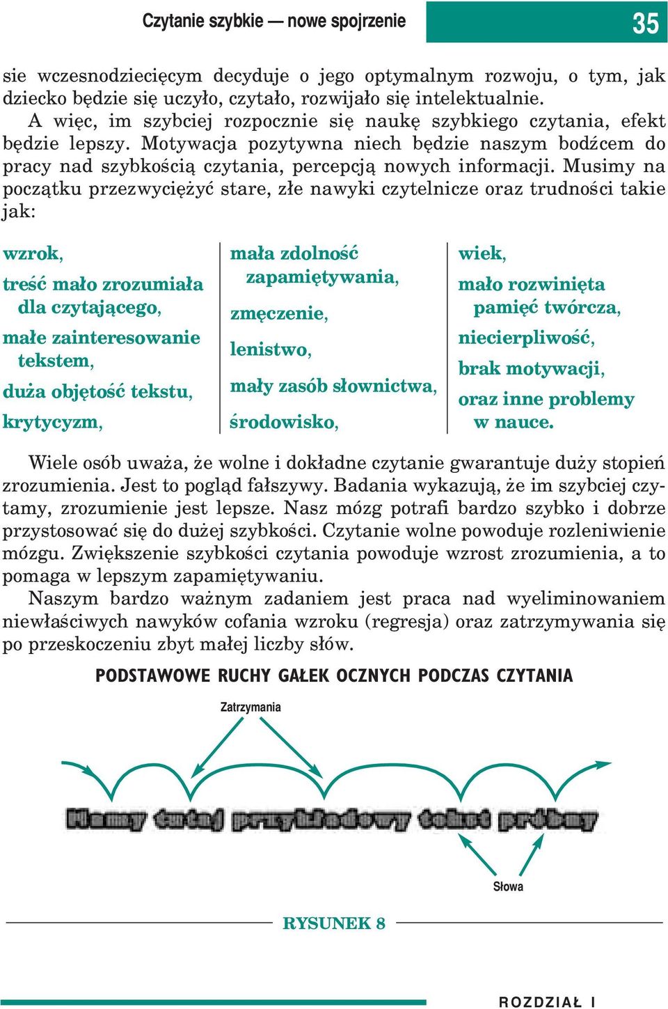 Musimy na pocz¹tku przezwyciê yæ stare, z³e nawyki czytelnicze oraz trudnoœci takie jak: wzrok, treœæ ma³o zrozumia³a dla czytaj¹cego, ma³e zainteresowanie tekstem, du a objêtoœæ tekstu, krytycyzm,