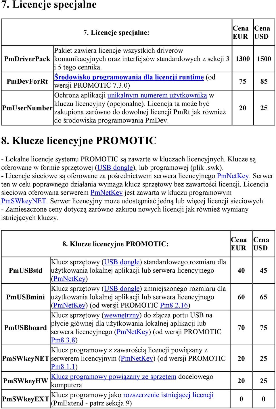 Licencja ta może być PmUserNumber zakupiona zarówno do dowolnej licencji PmRt jak również do środowiska programowania PmDev. 1300 1500 75 85 8.