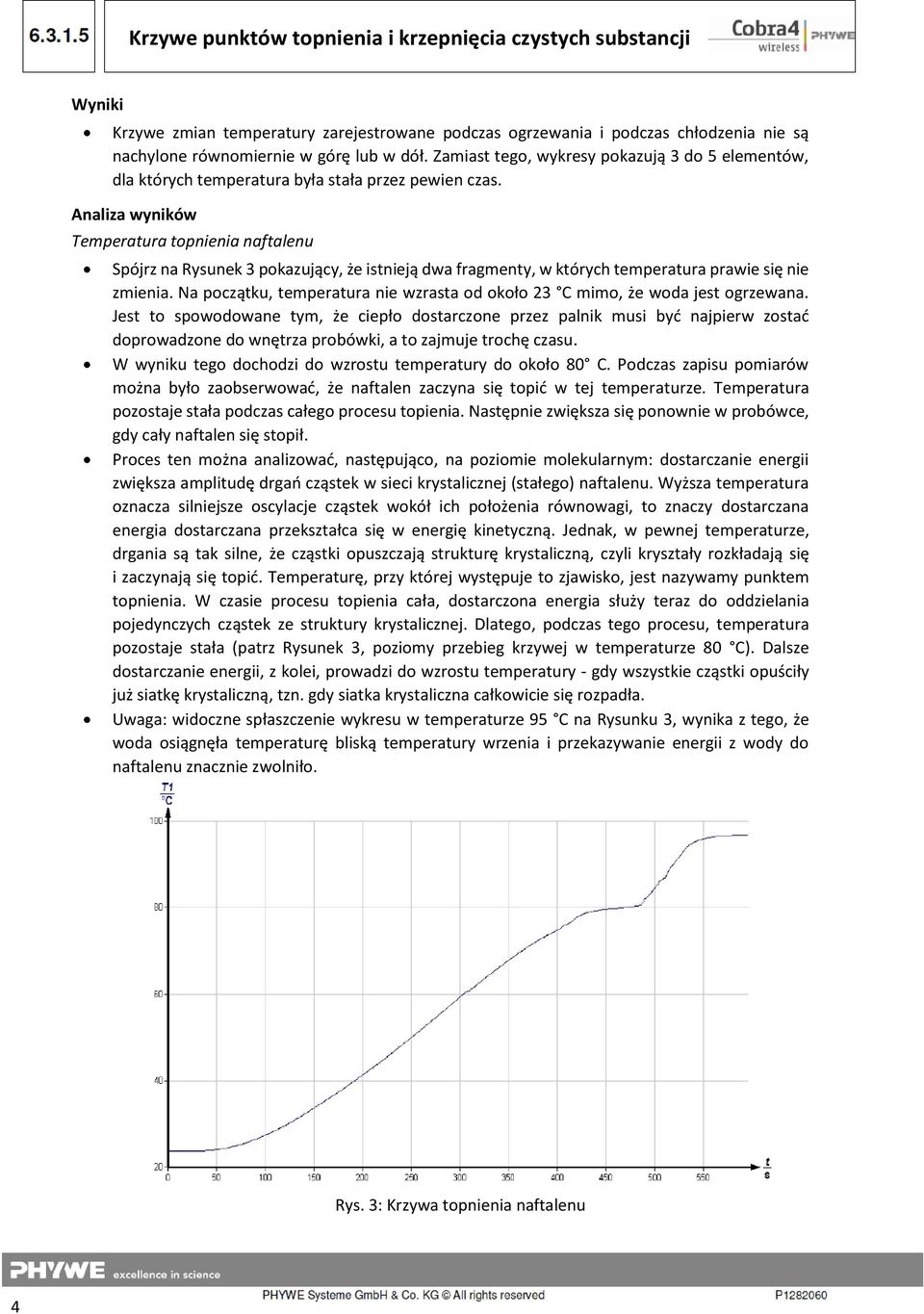 Analiza wyników Temperatura topnienia naftalenu Spójrz na Rysunek 3 pokazujący, że istnieją dwa fragmenty, w których temperatura prawie się nie zmienia.