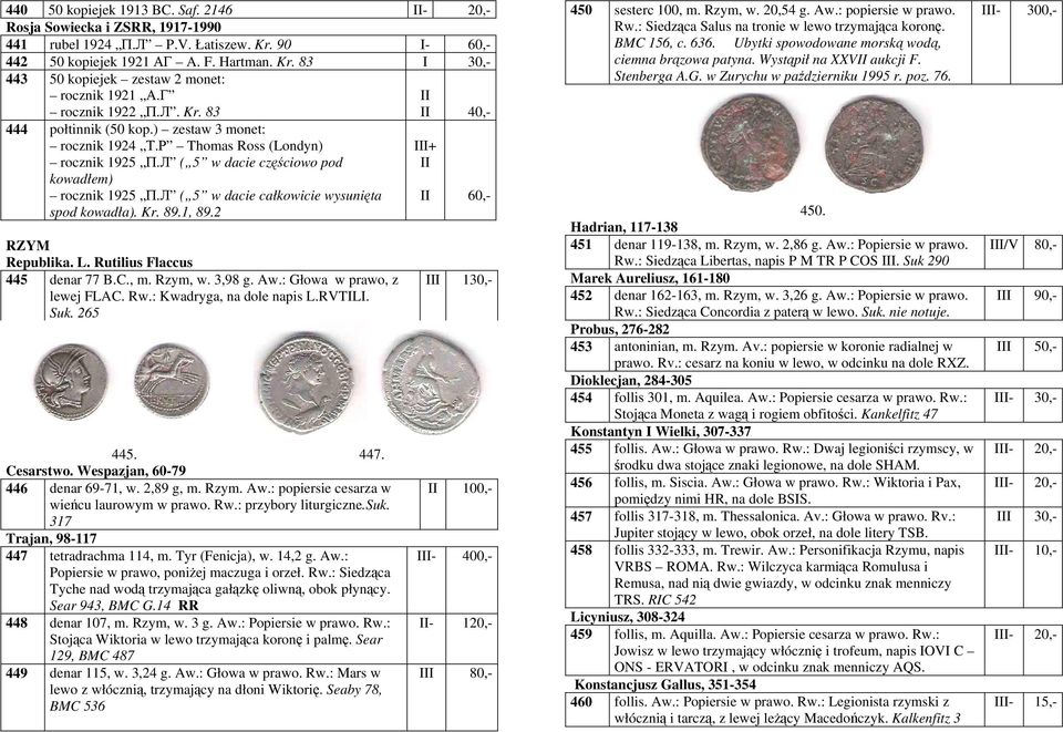 Л ( 5 w dacie całkowicie wysunięta spod kowadła). Kr. 89.1, 89.2 RZYM Republika. L. Rutilius Flaccus 445 denar 77 B.C., m. Rzym, w. 3,98 g. Aw.: Głowa w prawo, z lewej FLAC. Rw.