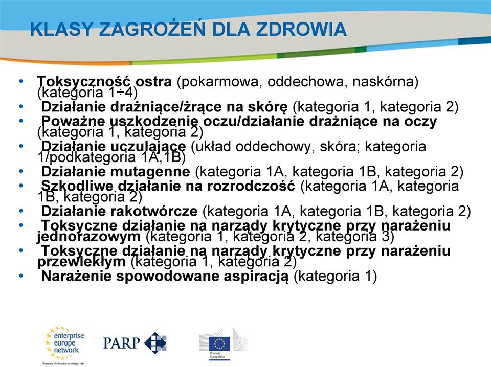 kategoria 2) Szkodliwe działanie na rozrodczość (kategoria 1A, kategoria 1B, kategoria 2) Działanie rakotwórcze (kategoria 1A, kategoria 1B, kategoria 2) Toksyczne działanie na narządy krytyczne przy