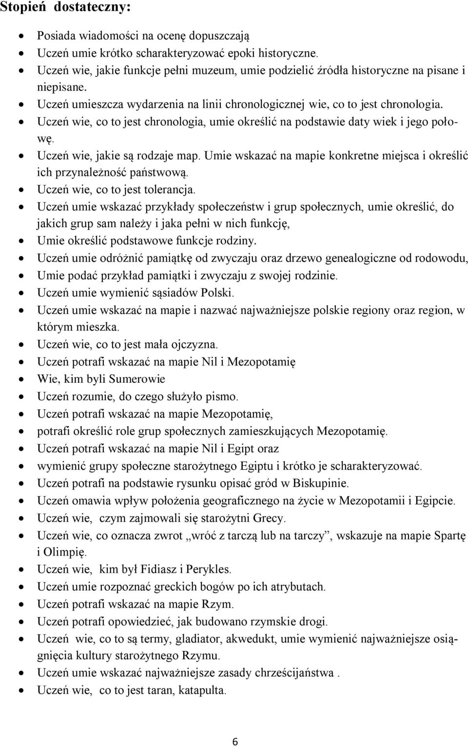 Uczeń wie, co to jest chronologia, umie określić na podstawie daty wiek i jego połowę. Uczeń wie, jakie są rodzaje map. Umie wskazać na mapie konkretne miejsca i określić ich przynależność państwową.