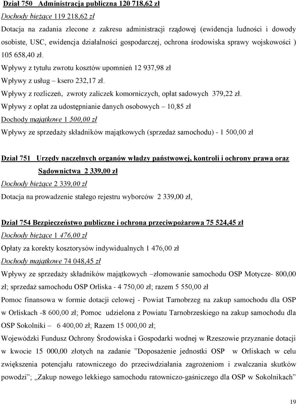 Wpływy z rozliczeń, zwroty zaliczek komorniczych, opłat sadowych 379,22 zł.