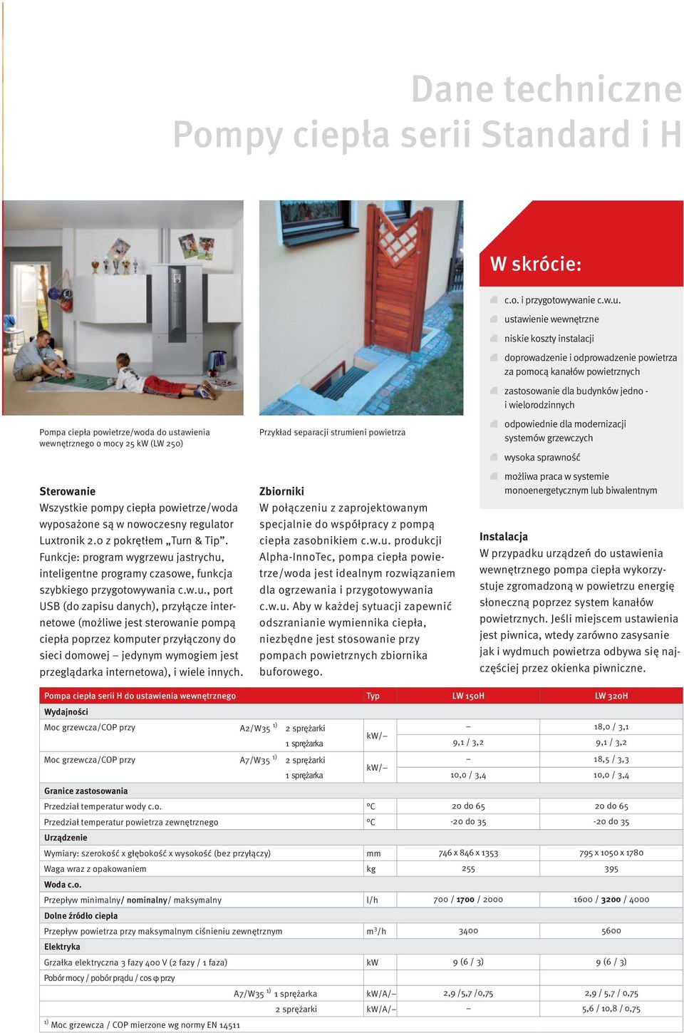 do ustawienia wewnętrznego o mocy 25 kw (LW 250) Sterowanie Wszystkie pompy ciepła powietrze/woda wyposażone są w nowoczesny regulator Luxtronik 2.0 z pokrętłem Turn & Tip.