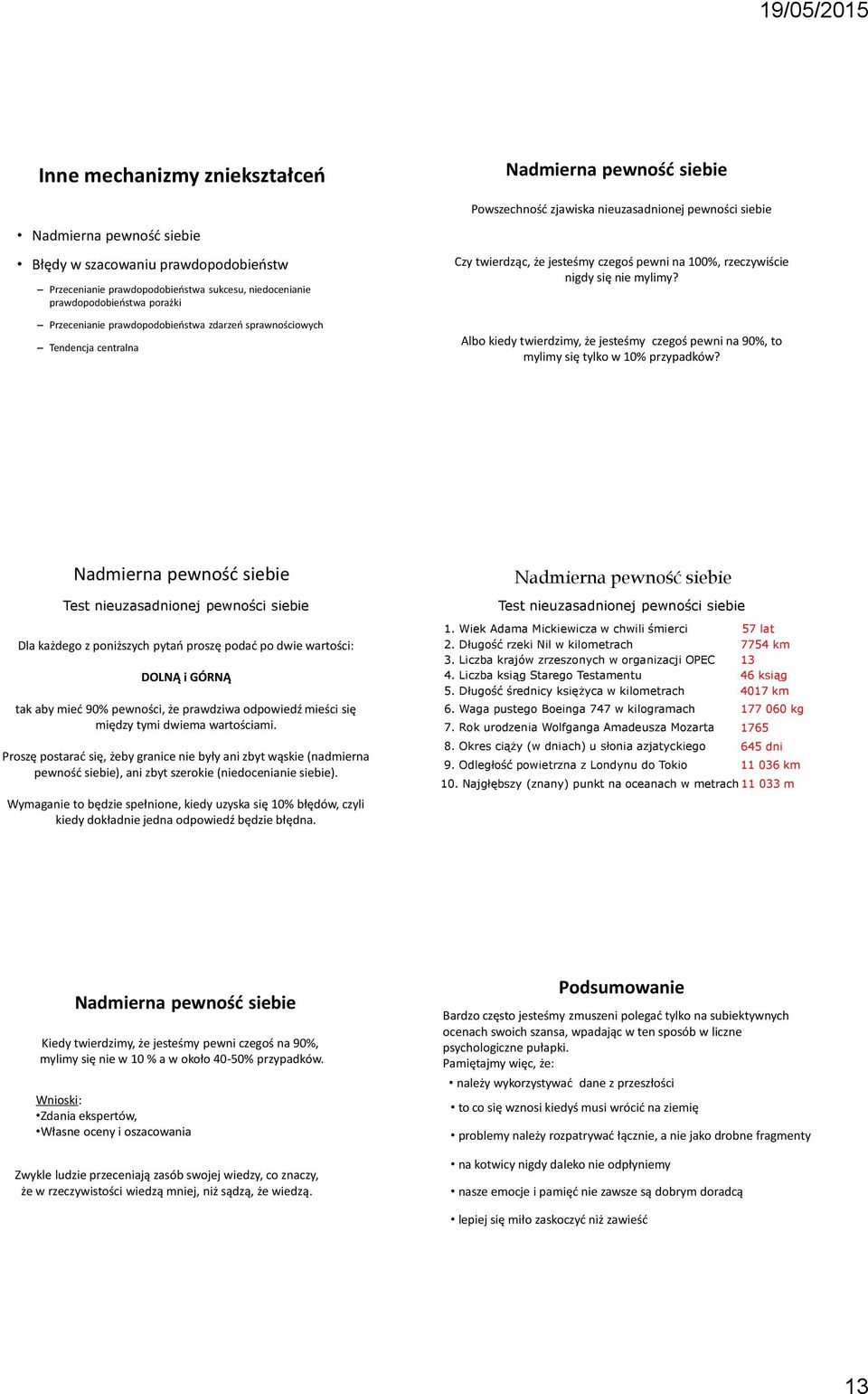 rzeczywiście nigdy się nie mylimy? Albo kiedy twierdzimy, że jesteśmy czegoś pewni na 90%, to mylimy się tylko w 10% przypadków?