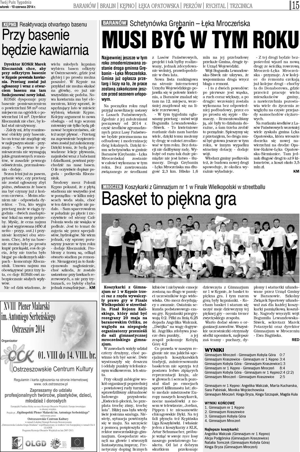 KOSiR dysponuje przy basenie pomieszczeniem o powierzchni 58 m 2 oraz miejscem na ogródek o powierzchni 14 m 2. Dyrektor K³oczaniuk nie chce, by lokal sta³ nieu ywany.