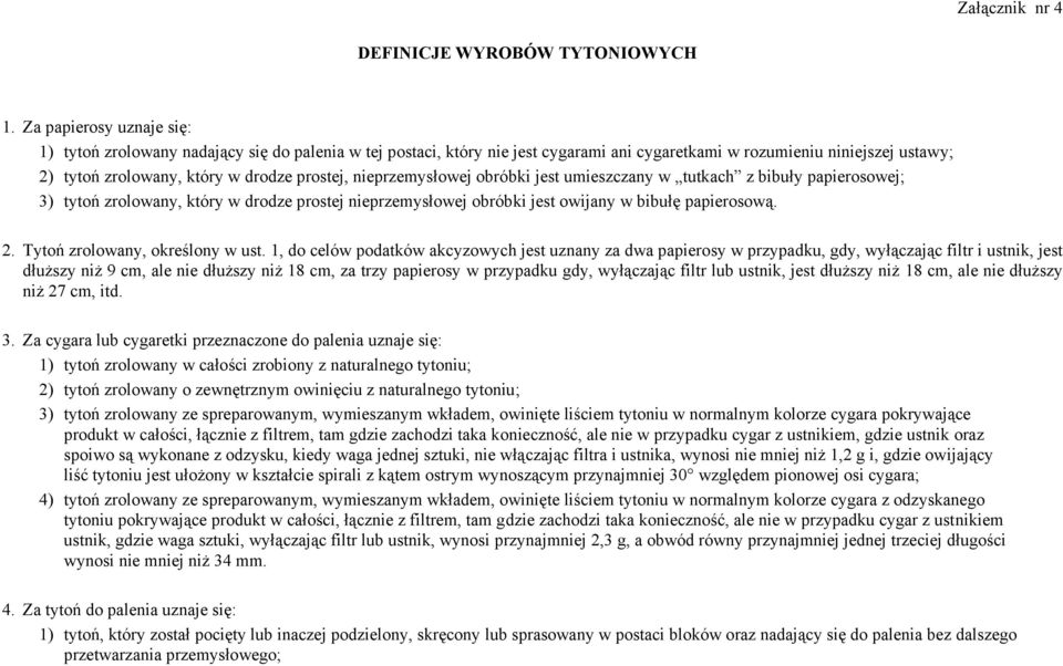 nieprzemysłowej obróbki jest umieszczany w tutkach z bibuły papierosowej; 3) tytoń zrolowany, który w drodze prostej nieprzemysłowej obróbki jest owijany w bibułę papierosową. 2.