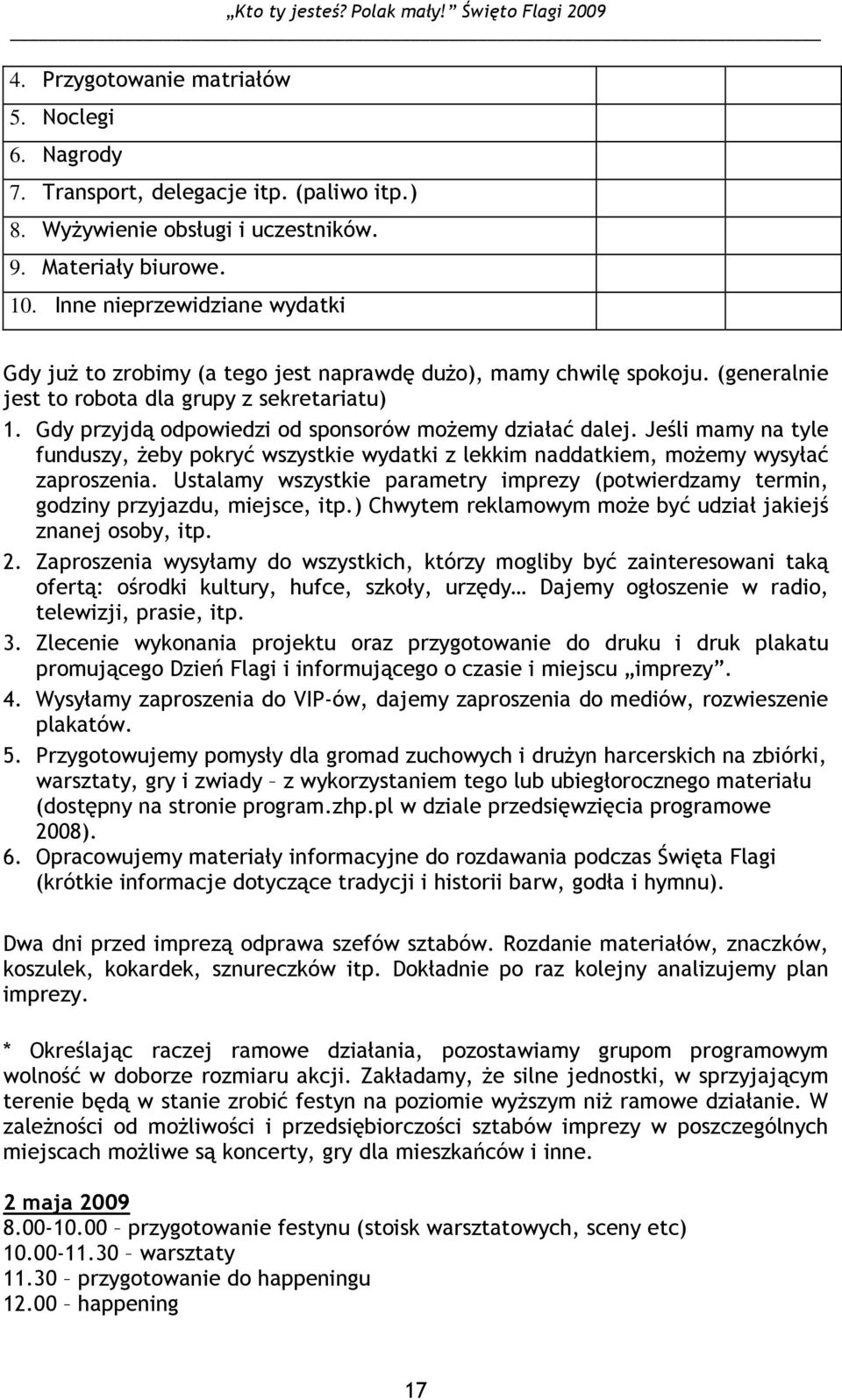 Gdy przyjdą odpowiedzi od sponsorów moŝemy działać dalej. Jeśli mamy na tyle funduszy, Ŝeby pokryć wszystkie wydatki z lekkim naddatkiem, moŝemy wysyłać zaproszenia.