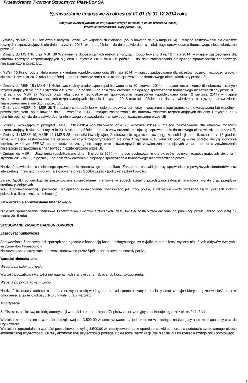 metod amortyzacji (opublikowano dnia 12 maja 2014) mające zastosowanie dla okresów rocznych rozpoczynających się dnia 1 stycznia 2016 roku lub później do dnia zatwierdzenia niniejszego sprawozdania