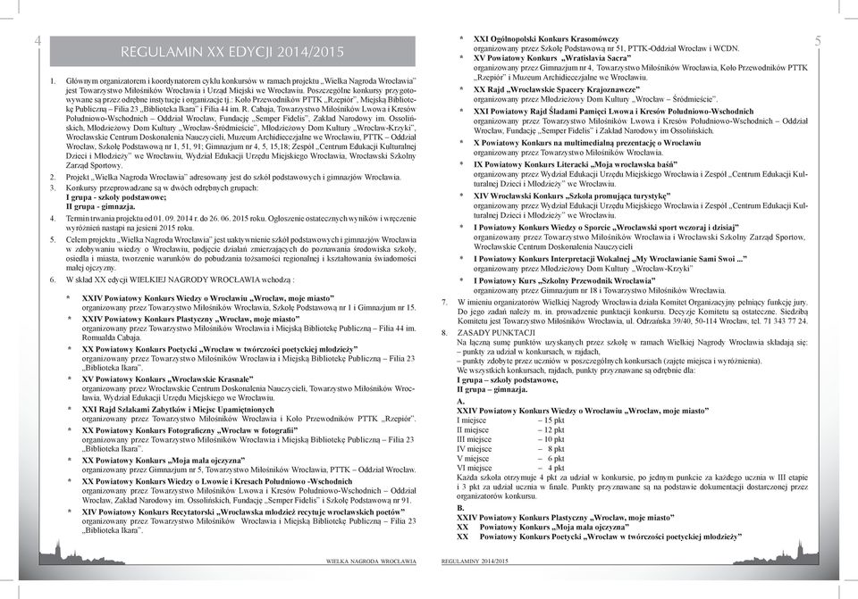 : Koło Przewodników PTTK Rzepiór, Miejską Bibliotekę Publiczną Filia 23 Biblioteka Ikara i Filia 44 im. R. Cabaja, Towarzystwo Miłośników Lwowa i Kresów Południowo-Wschodnich Oddział Wrocław, Fundację Semper Fidelis, Zakład Narodowy im.