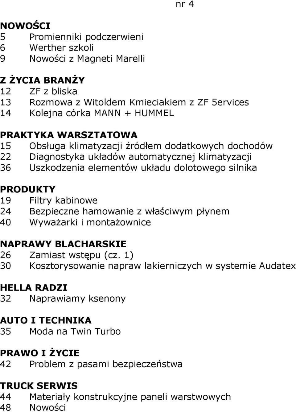 kabinowe 24 Bezpieczne hamowanie z właściwym płynem 40 WywaŜarki i montaŝownice NAPRAWY BLACHARSKIE 26 Zamiast wstępu (cz.