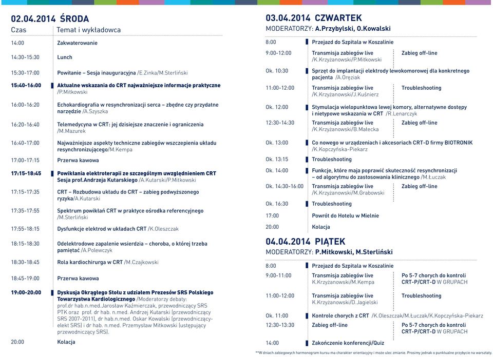 Sterliński 15:40-16:00 Aktualne wskazania do CRT najważniejsze informacje praktyczne /P.Mitkowski 16:00-16:20 Echokardiografia w resynchronizacji serca zbędne czy przydatne narzędzie /A.