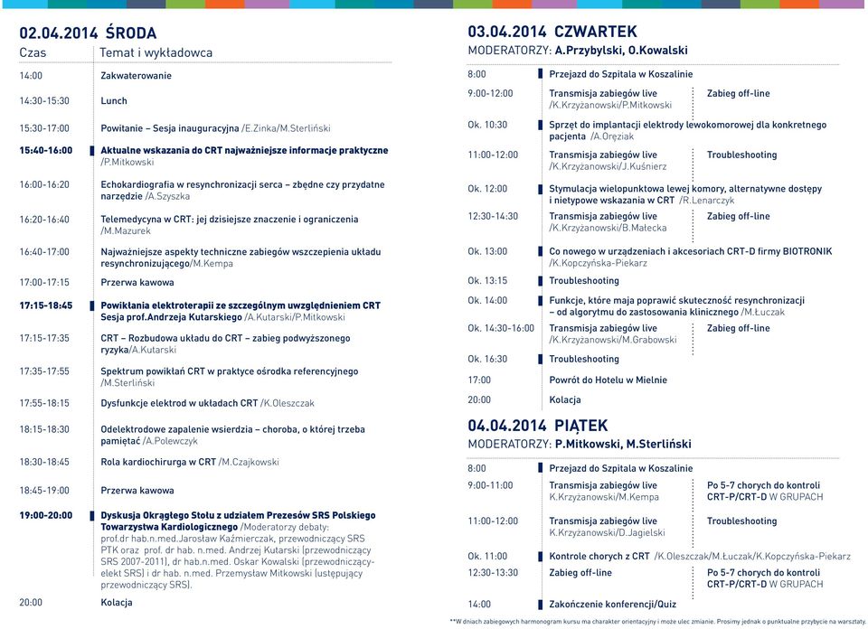 Sterliński 15:40-16:00 Aktualne wskazania do CRT najważniejsze informacje praktyczne /P.Mitkowski 16:00-16:20 Echokardiografia w resynchronizacji serca zbędne czy przydatne narzędzie /A.