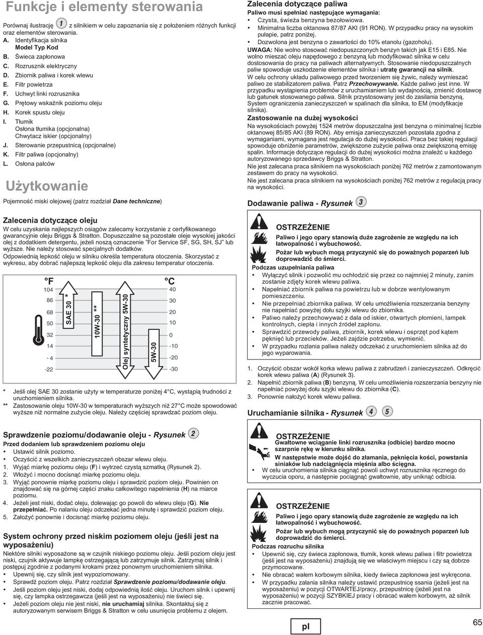 T³umik Os³ona t³umika (opcjonalna) hwytacz iskier (opcjonalny) J. Sterowanie przepustnic¹ (opcjonalne) K. Filtr paliwa (opcjonalny) L.