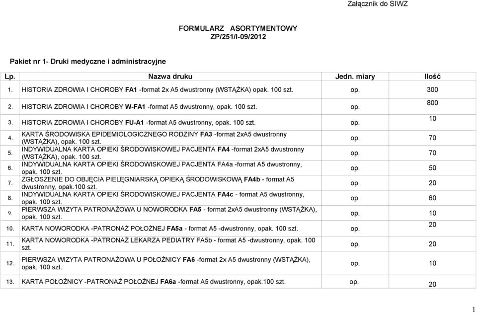 KARTA ŚRODOWISKA EPIDEMIOLOGICZNEGO RODZINY FA3 -format xa dwustronny (WSTĄŻKA), INDYWIDUALNA KARTA OPIEKI ŚRODOWISKOWEJ PACJENTA FA4 -format xa dwustronny (WSTĄŻKA), INDYWIDUALNA KARTA OPIEKI