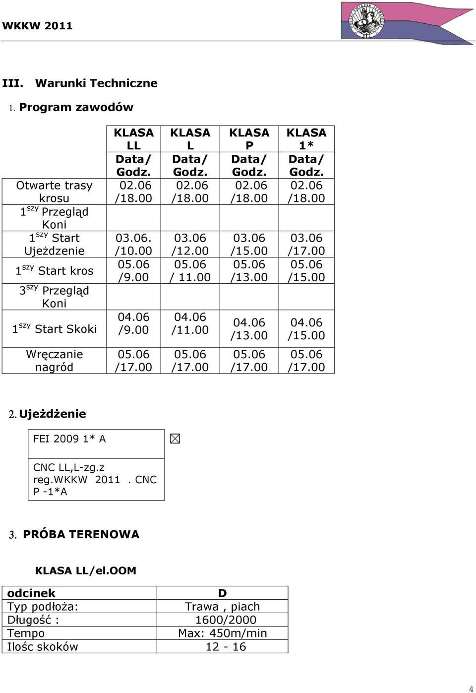 06 /18.00 03.06. /10.00 /9.00 04.06 /9.00 KLASA L Data/ Godz. 02.06 /18.00 03.06 /12.00 / 11.00 04.06 /11.00 KLASA P Data/ Godz. 02.06 /18.00 03.06 /15.00 /13.