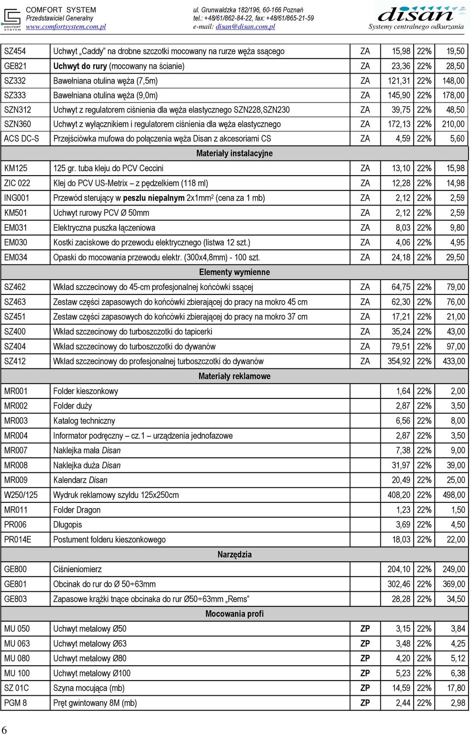 regulatorem ciśnienia dla węŝa elastycznego ZA 172,13 22% 210,00 ACS DC-S Przejściówka mufowa do połączenia węŝa Disan z akcesoriami CS ZA 4,59 22% 5,60 Materiały instalacyjne KM125 125 gr.