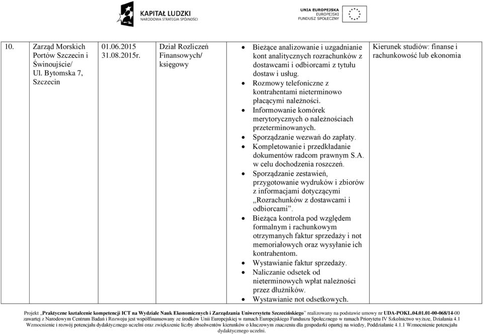 Kompletowanie i przedkładanie dokumentów radcom prawnym S.A. w celu dochodzenia roszczeń.