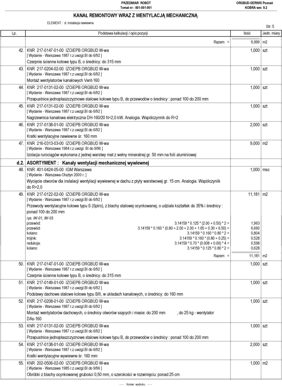 KNR 217-0131-02-00 IZOiEPB ORGBUD W-wa 1,000 szt Przepustnice jednopłaszczyznowe stalowe kołowe typu B, do przewodów o średnicy : ponad 100 do 200 mm 45.