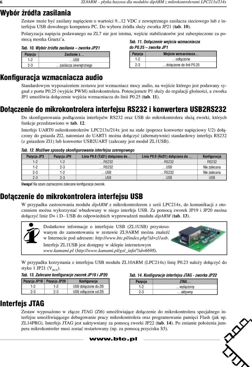Polaryzacja napięcia podawanego na ZL7 nie jest istotna, wejście stabilizatorów jest zabezpieczone za pomocą mostka Graetz a. Tab. 11. Dołączenie wejścia wzmacniacza Tab. 10.