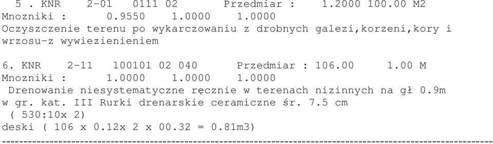 KNR 2-11 100101 02 040 Przedmiar : 106.00 1.