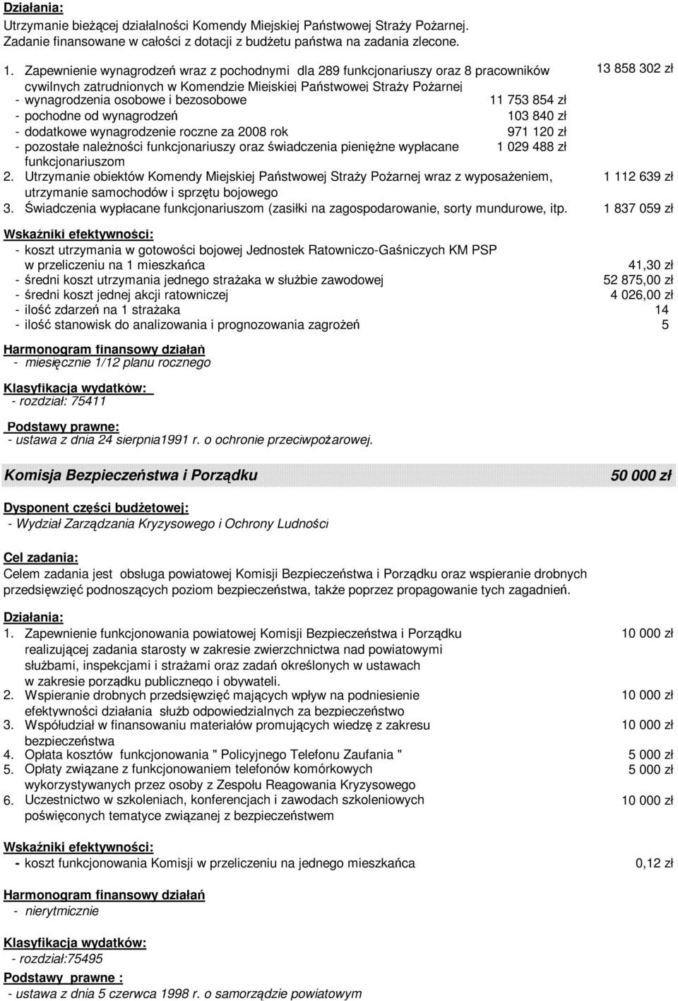 bezosobowe 11 753 854 zł - pochodne od wynagrodzeń 103 840 zł - dodatkowe wynagrodzenie roczne za 2008 rok 971 120 zł - pozostałe naleŝności funkcjonariuszy oraz świadczenia pienięŝne wypłacane 1 029