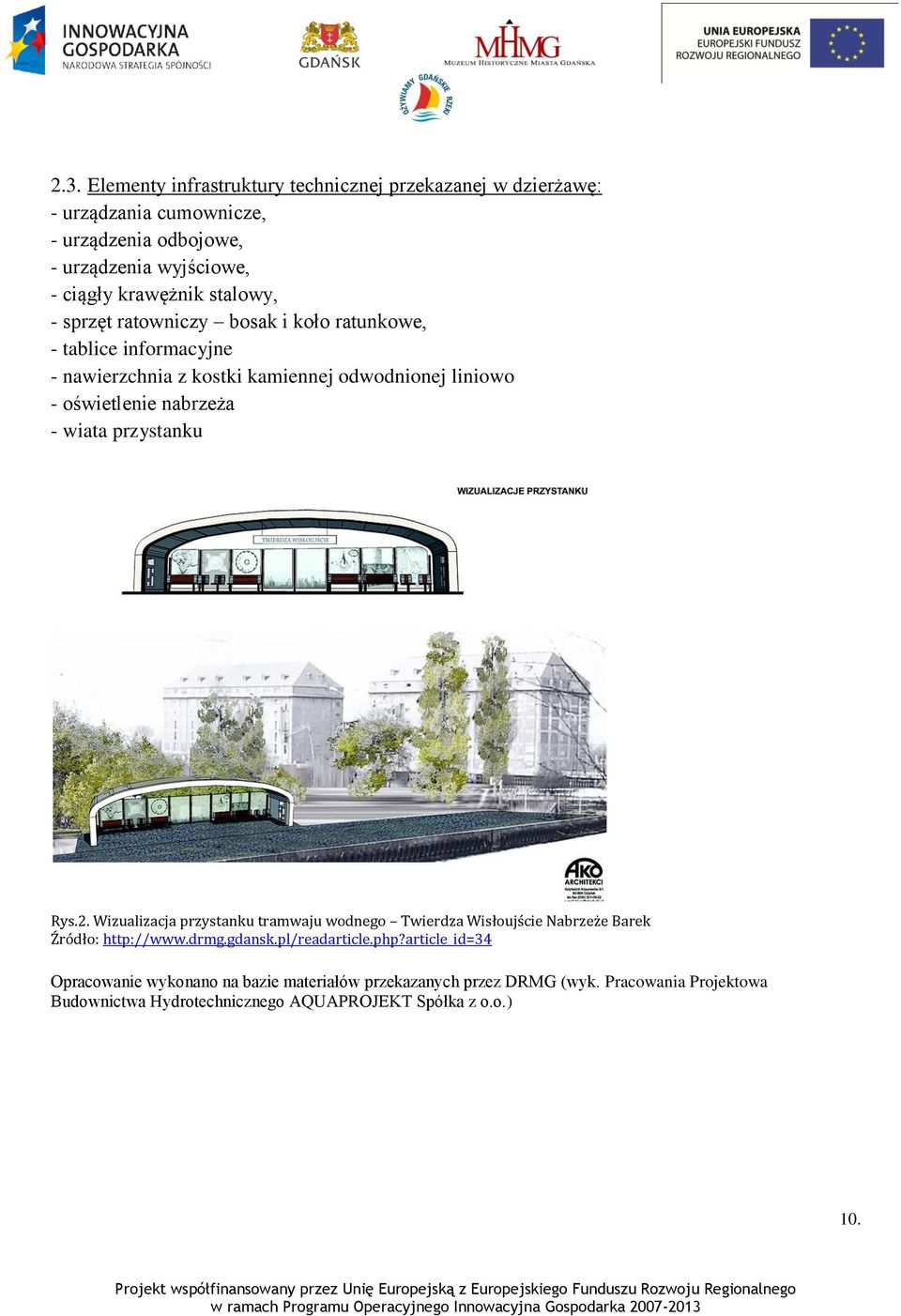 wiata przystanku Rys.2. Wizualizacja przystanku tramwaju wodnego Twierdza Wisłoujście Nabrzeże Barek Źródło: http://www.drmg.gdansk.pl/readarticle.php?