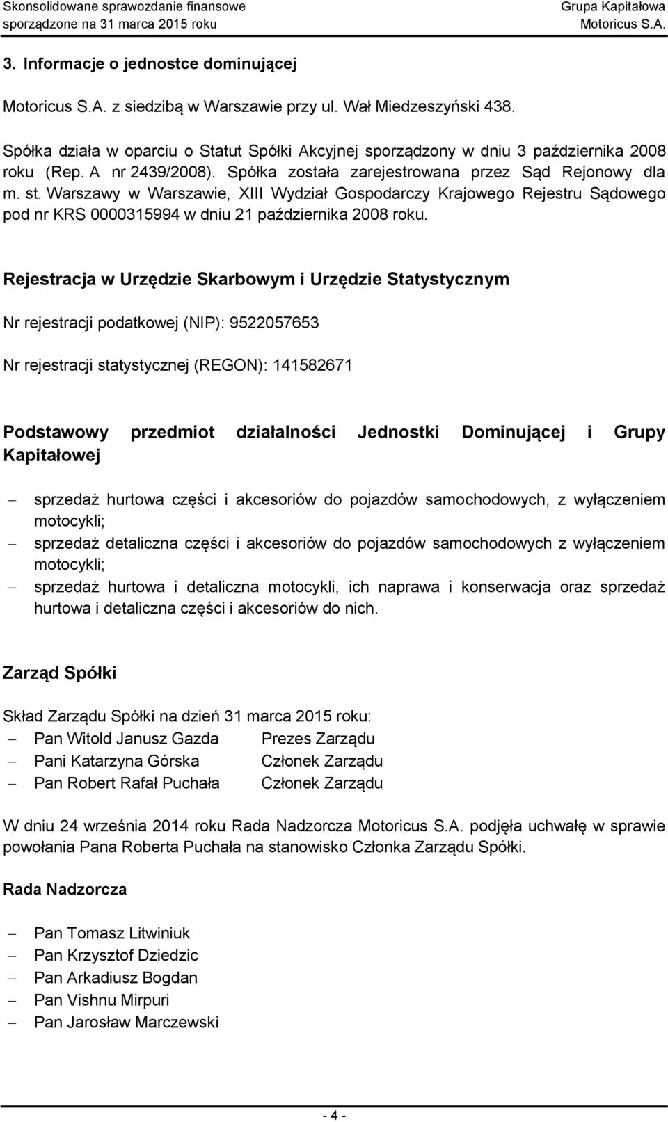 Warszawy w Warszawie, XIII Wydział Gospodarczy Krajowego Rejestru Sądowego pod nr KRS 0000315994 w dniu 21 października 2008 roku.