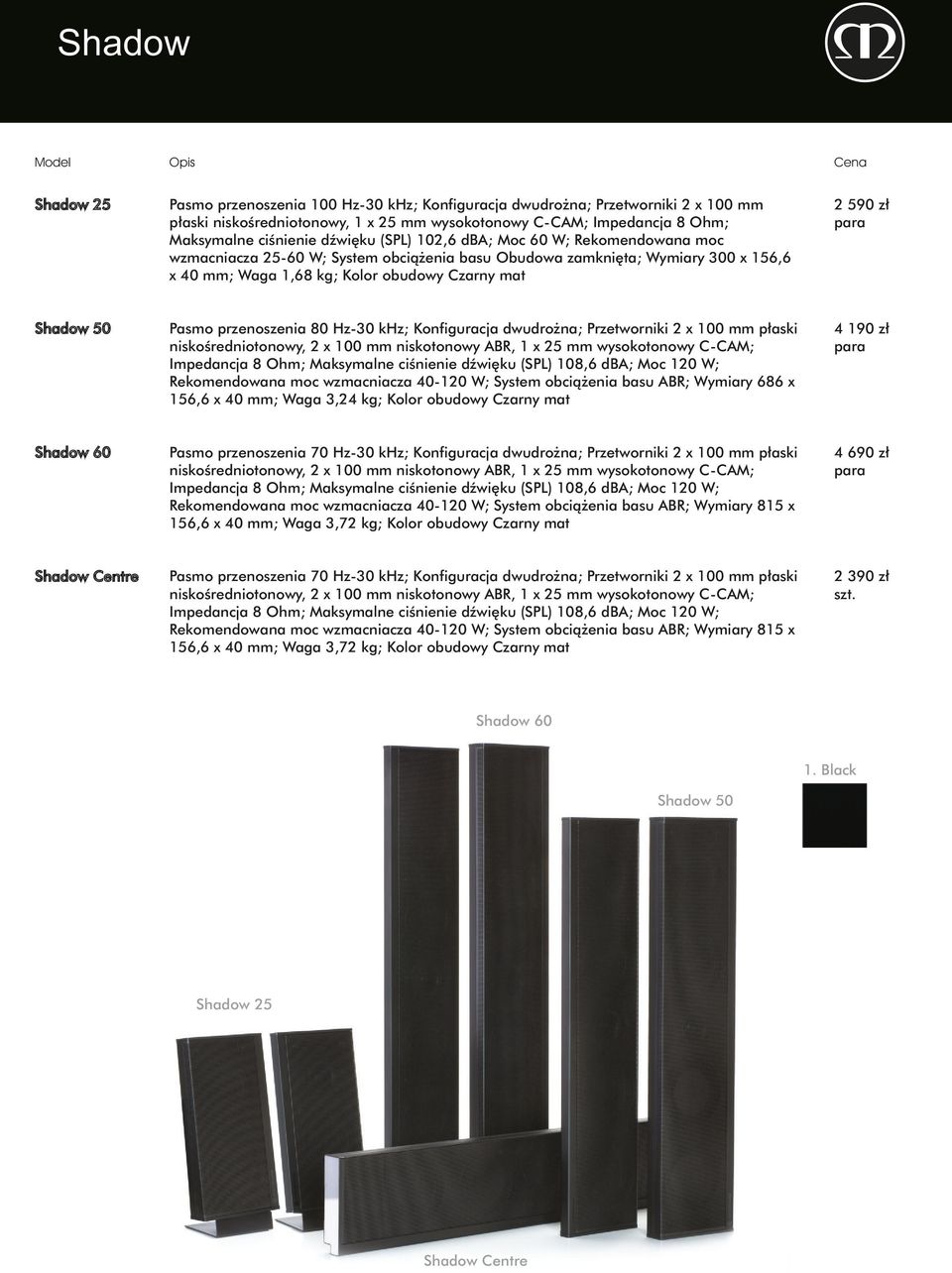50 Pasmo przenoszenia 80 Hz-30 khz; Konfiguracja dwudrożna; Przetworniki 2 x 100 mm płaski niskośredniotonowy, 2 x 100 mm niskotonowy ABR, 1 x 25 mm wysokotonowy C-CAM; Impedancja 8 Ohm; Maksymalne