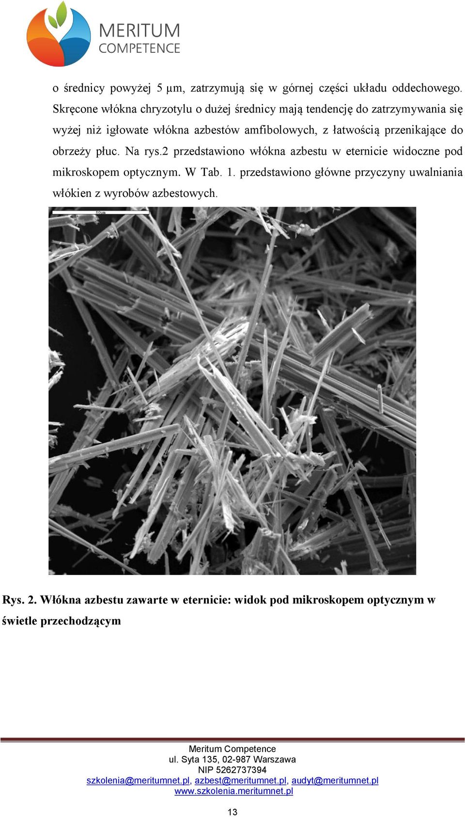 z łatwością przenikające do obrzeży płuc. Na rys.2 przedstawiono włókna azbestu w eternicie widoczne pod mikroskopem optycznym.
