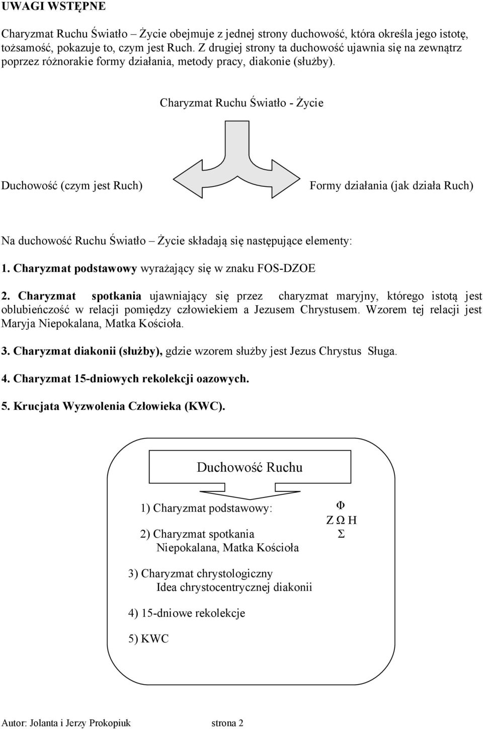 Charyzmat Ruchu Światło - Życie Duchowość (czym jest Ruch) Formy działania (jak działa Ruch) Na duchowość Ruchu Światło Życie składają się następujące elementy: 1.