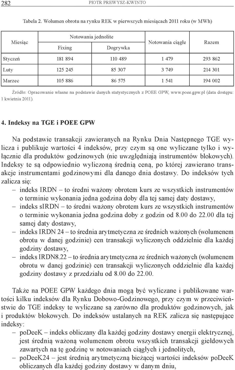 749 214 301 Marzec 105 886 86 575 1 541 194 002 Źródło: Opracowanie własne na podstawie danych statystycznych z POEE GPW, www.poee.gpw.pl (data dostępu: 1 kwietnia 2011). 4.