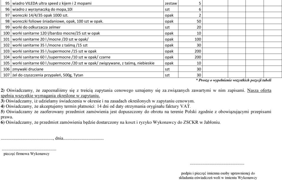 taśmą /15 szt opak 30 103 worki sanitarne 35 l /supermocne /15 szt w opak opak 200 104 worki sanitarne 60 l /supermocne /10 szt w opak/ czarne opak 200 105 worki sanitarne 60 l /supermocne /20 szt w