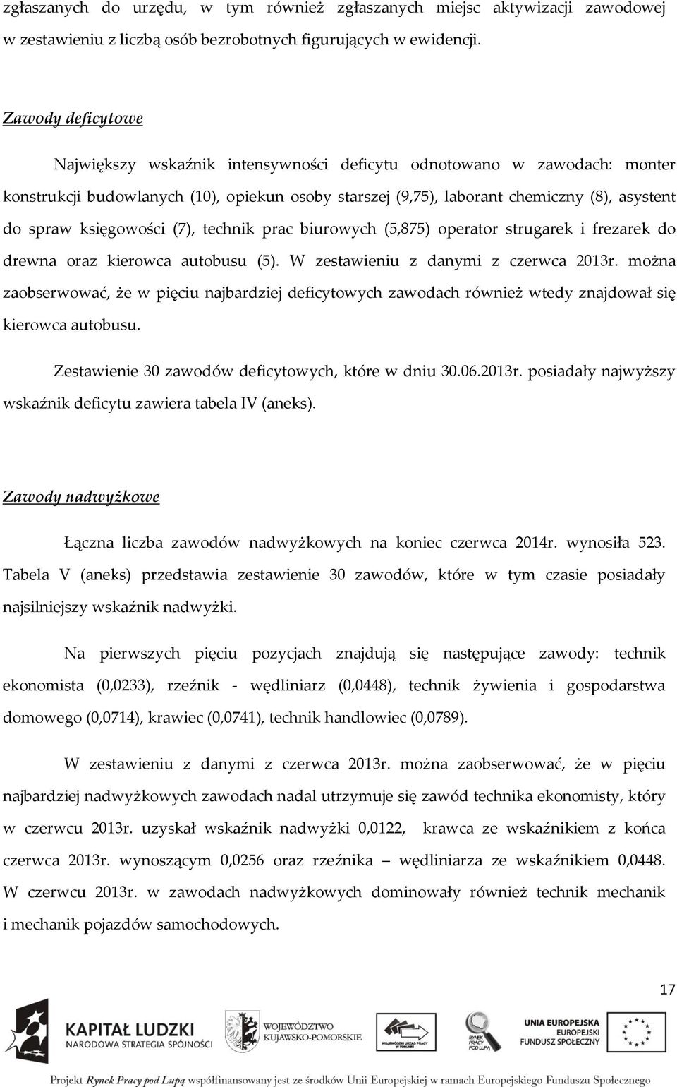 księgowości (7), technik prac biurowych (5,875) operator strugarek i frezarek do drewna oraz kierowca autobusu (5). W zestawieniu z danymi z czerwca 2013r.