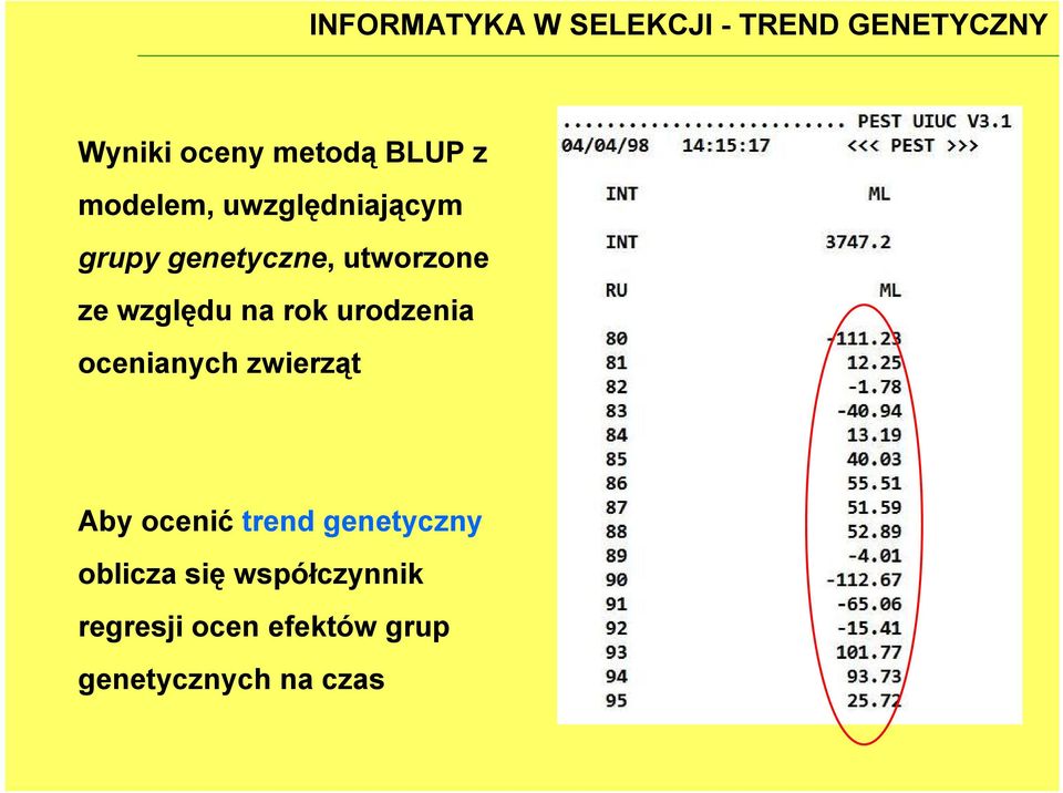 na rok urodzenia ocenianych zwierząt Aby ocenić trend genetyczny