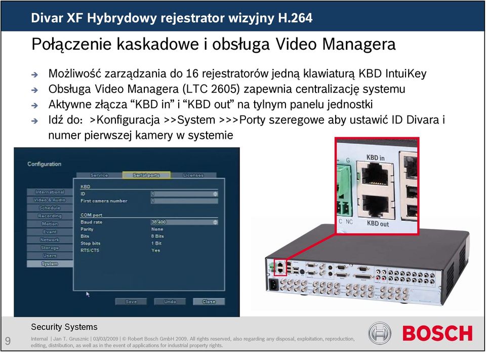 systemu Aktywne złącza KBD in i KBD out na tylnym panelu jednostki Idź do: