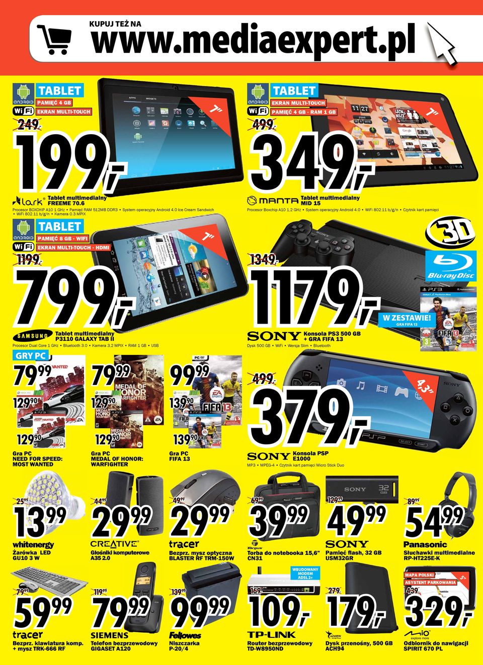 3 MPIX TABLET PAMIĘĆ 8 GB WIFI EKRAN MULTI-TOUCH HDMI 7, 11, Tablet multimedialny P3110 GALAXY TAB II Procesor Dual Core 1 GHz Bluetooth 3.