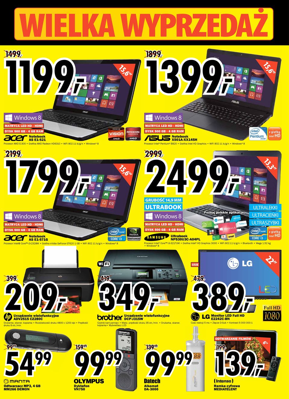 11 b/g/n Windows 8 15,6 MATRYCA LED HD HDMI DYSK 500 GB 4 GB RAM Notebook X501A-XX145H Procesor Intel Pentium B820 Grafi ka Intel HD Graphics WiFi 802.