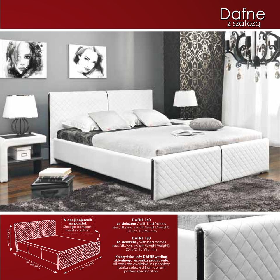 DAFNE 160 ze stelażem / with bed frames 1810/2110/960