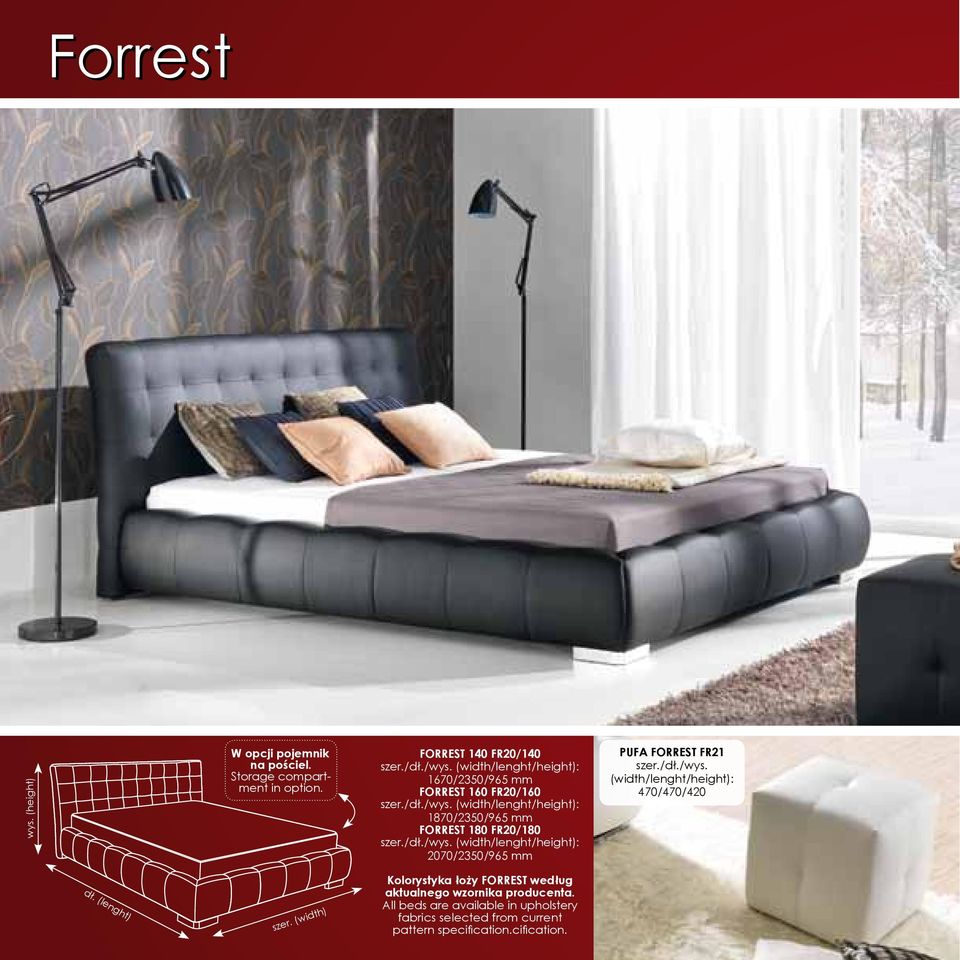 mm FORREST 180 FR20/180 2070/2350/965 mm PUFA FORREST FR21 szer./dł./wys.
