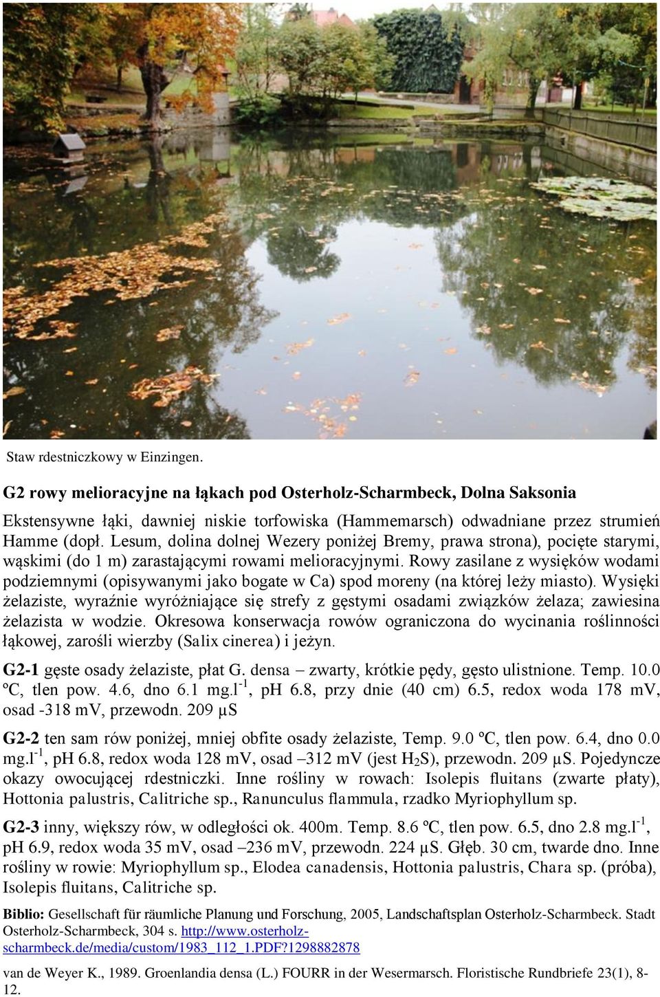 Rowy zasilane z wysięków wodami podziemnymi (opisywanymi jako bogate w Ca) spod moreny (na której leży miasto).