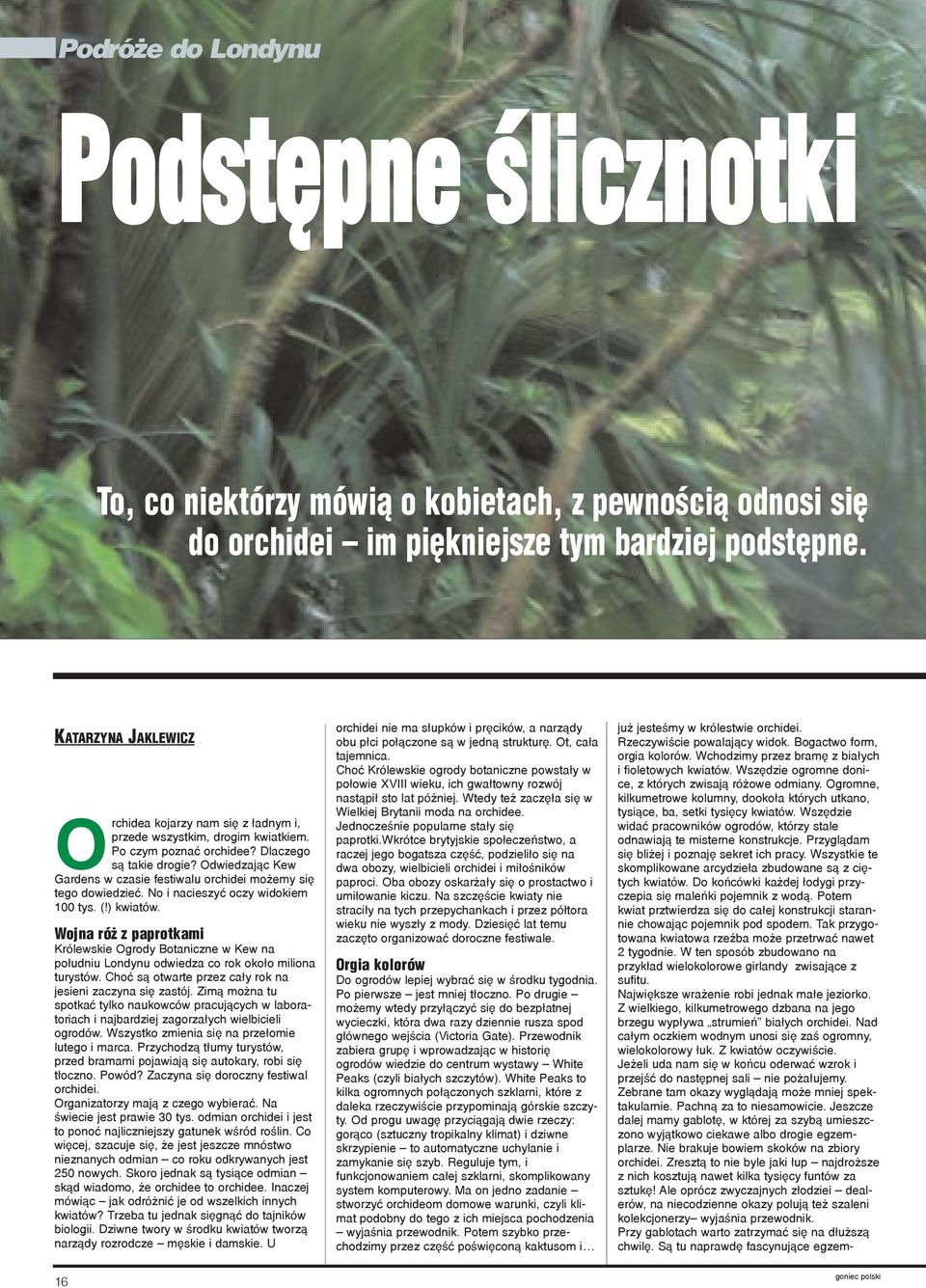 Odwiedzaj¹c Kew Gardens w czasie festiwalu orchidei mo emy siê tego dowiedzieæ. No i nacieszyæ oczy widokiem 100 tys. (!) kwiatów.