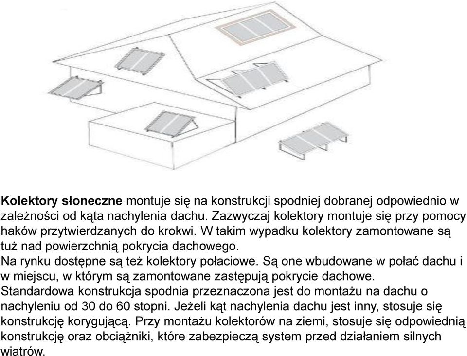 Na rynku dostępne są też kolektory połaciowe. Są one wbudowane w połać dachu i w miejscu, w którym są zamontowane zastępują pokrycie dachowe.