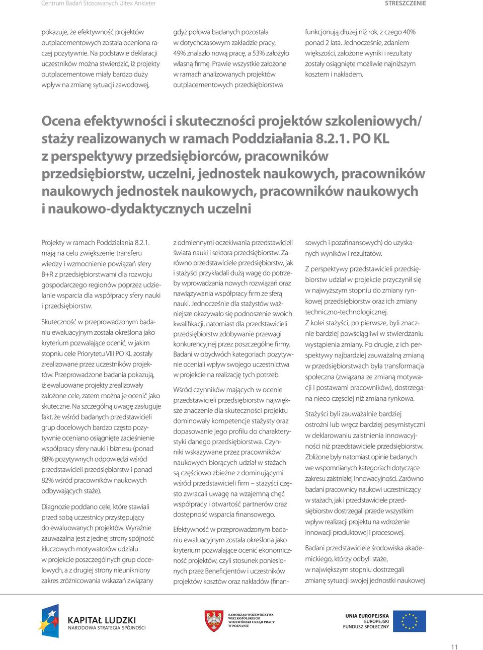 pracy, 49% znalazło nową pracę, a 53% założyło własną firmę.
