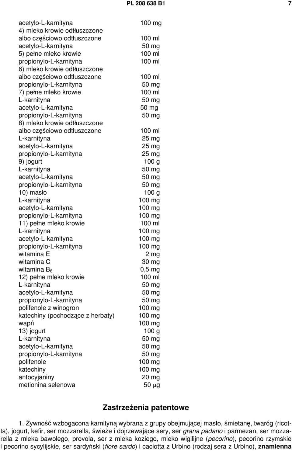 g acetylo- propionylo- 10) masło 100 g acetylo- propionylo- 11) pełne mleko krowie 100 ml acetylo- propionylo- witamina E 2 mg witamina C 30 mg witamina B 6 0,5 mg 12) pełne mleko krowie 100 ml