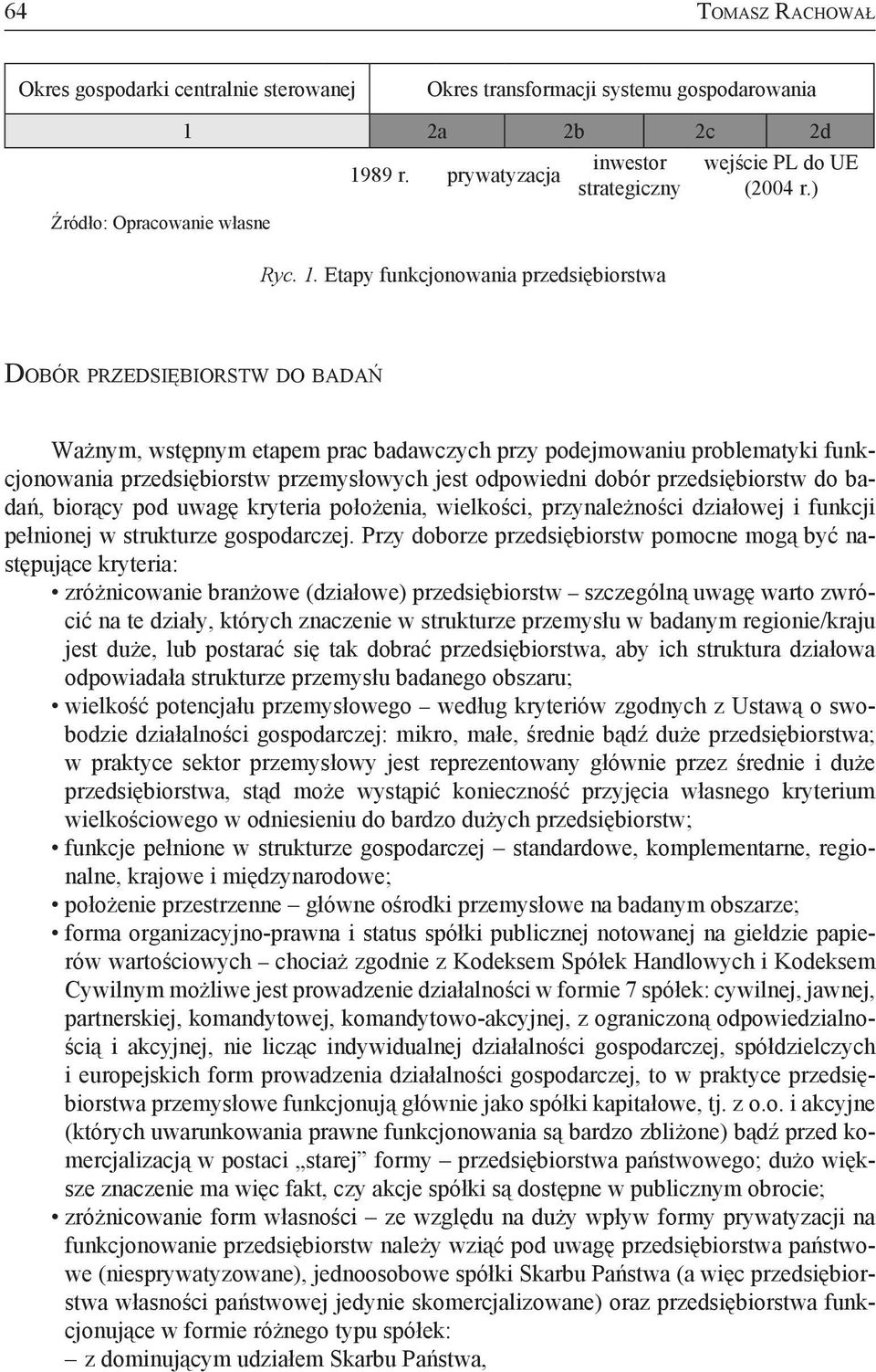 biorący pod uwagę kryteria położenia, wielkości, przynależności działowej i funkcji pełnionej w strukturze gospodarczej.