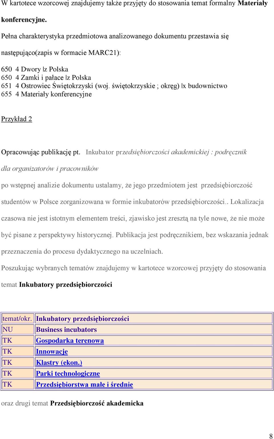 świętokrzyskie ; okręg) x budownictwo 655 4 Materiały konferencyjne Przykład 2 Opracowując publikację pt.